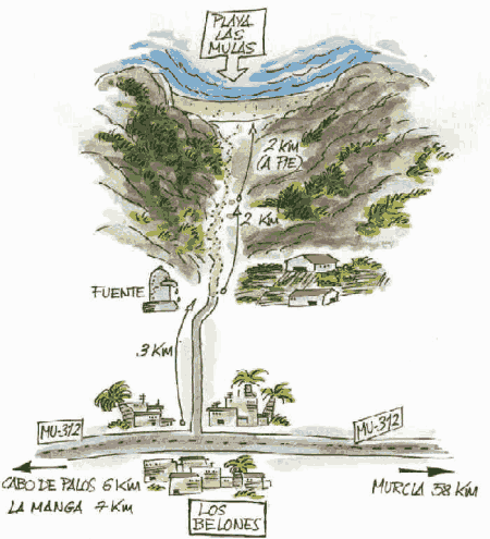 Cala de las Mulas nudist beach map