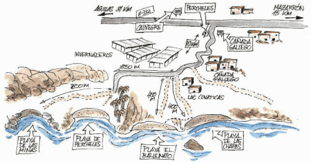 Las Minas nudist beach map